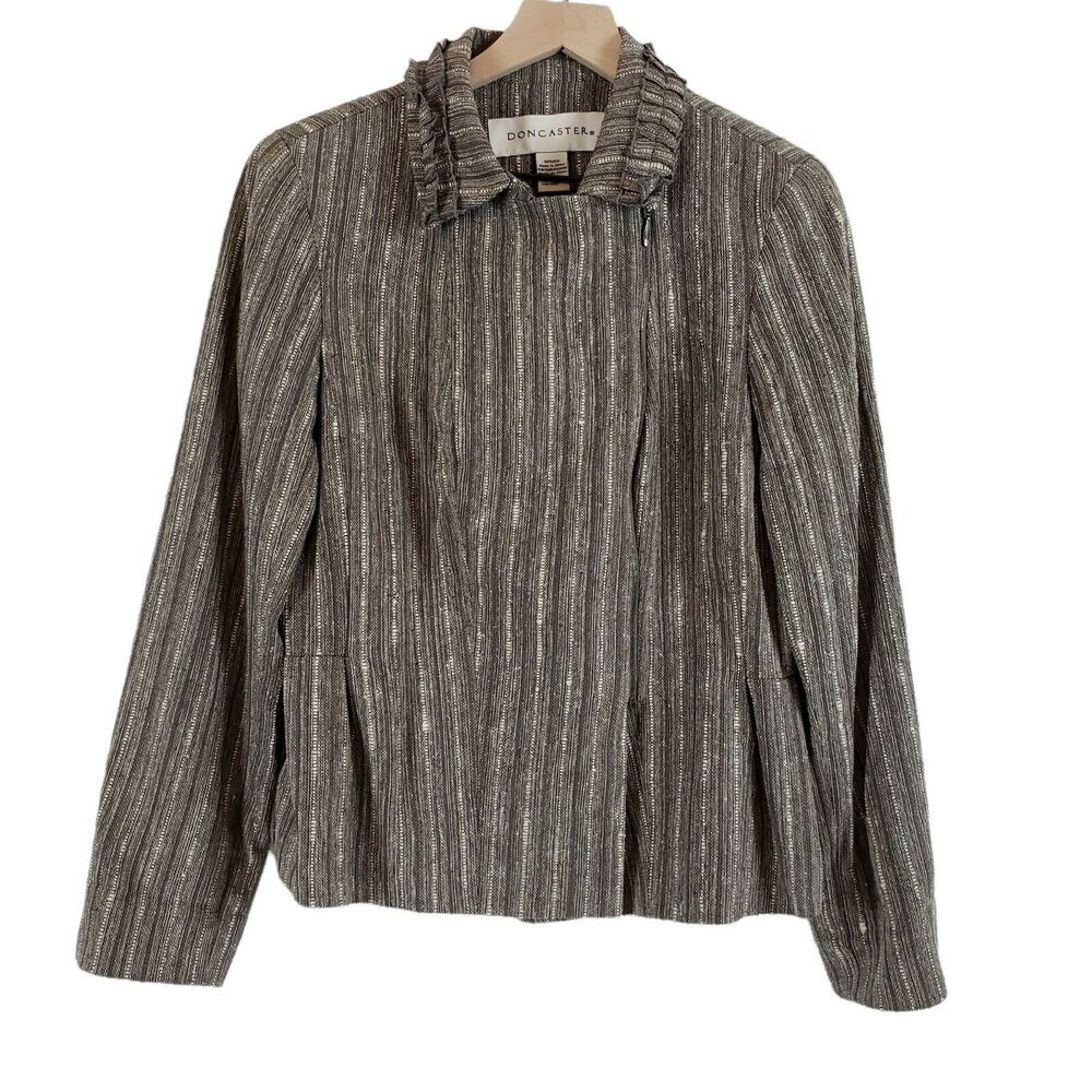 NEW!! Doncaster 100% Silk SIZE 12 Brown Tweed Career Short Blazer Jacket Zip Up